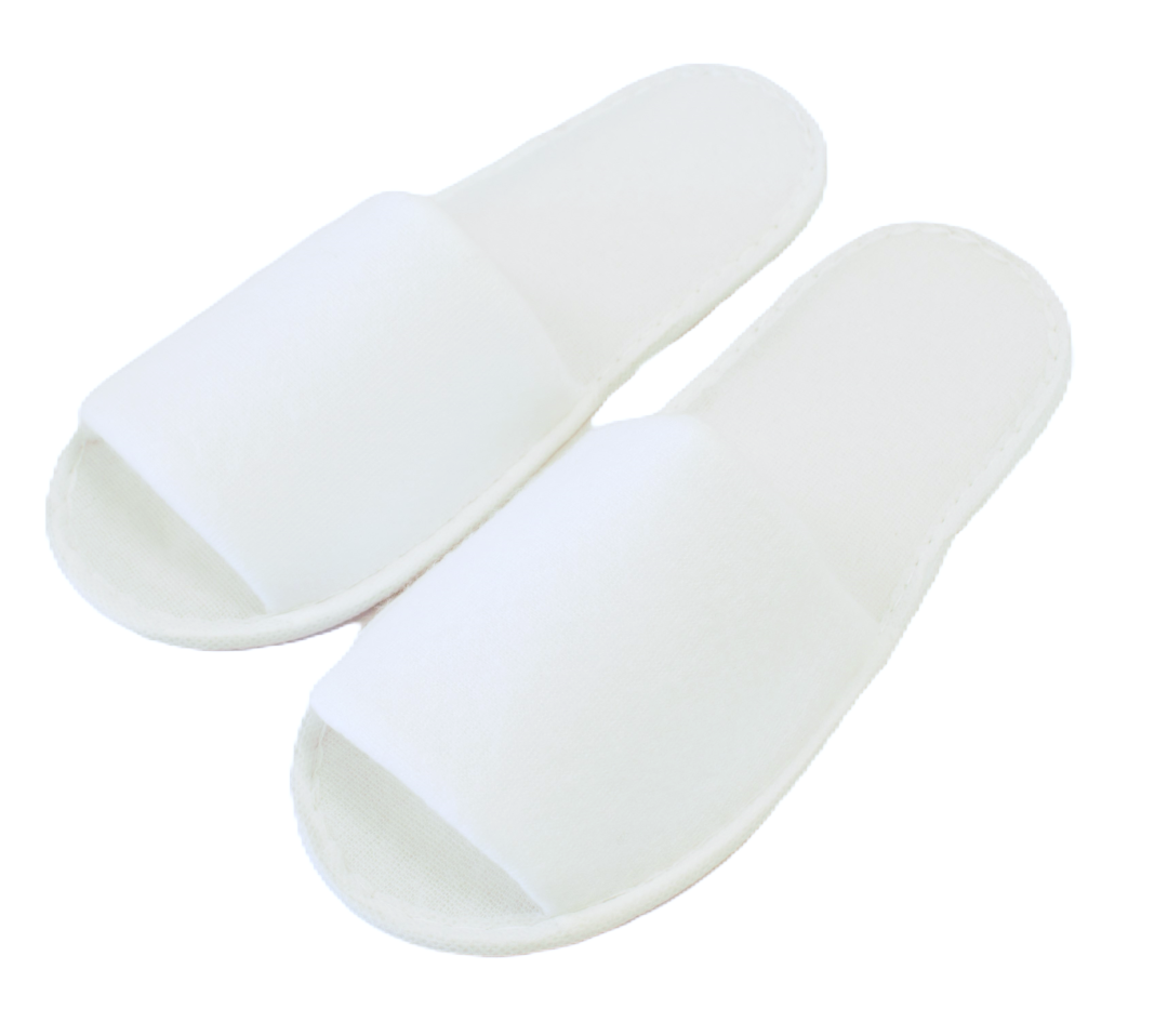 Comfort frotté toffla vit, öppen tå, 3mm sula