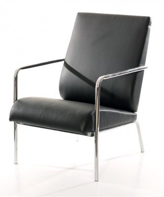 Besöksstol i krom med svart konstläder