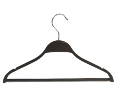  Svart plastgalge med stång. Jack på toppen och kromad krok.